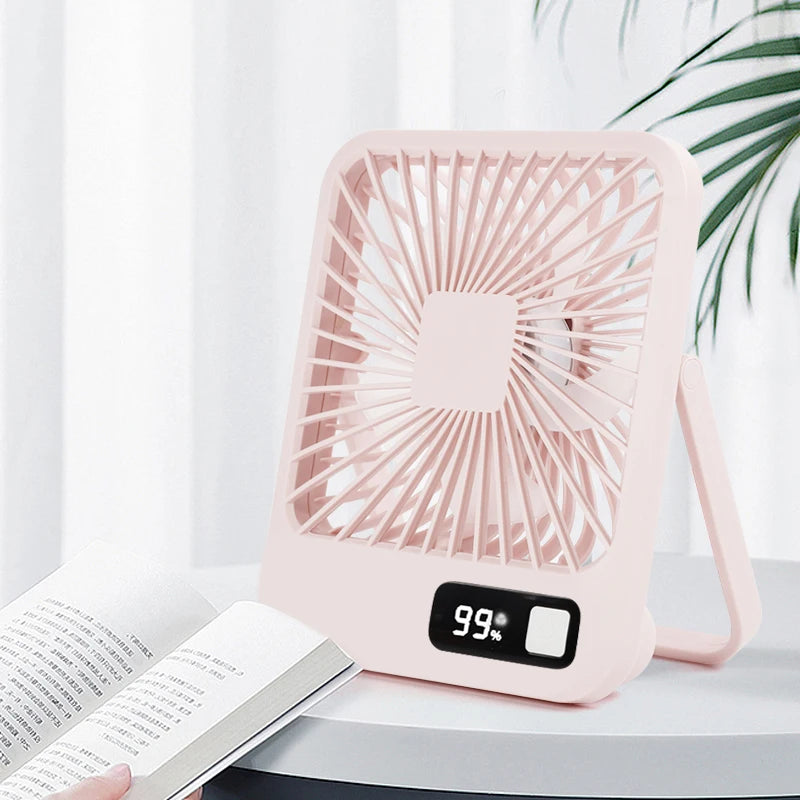 Rechargeable Portable Foldable Desktop Fan Type-C Five-speed Adjustment Strong Wind Low Noise LED Power Display Convenient Peaceful Pleasures Health and Wellness