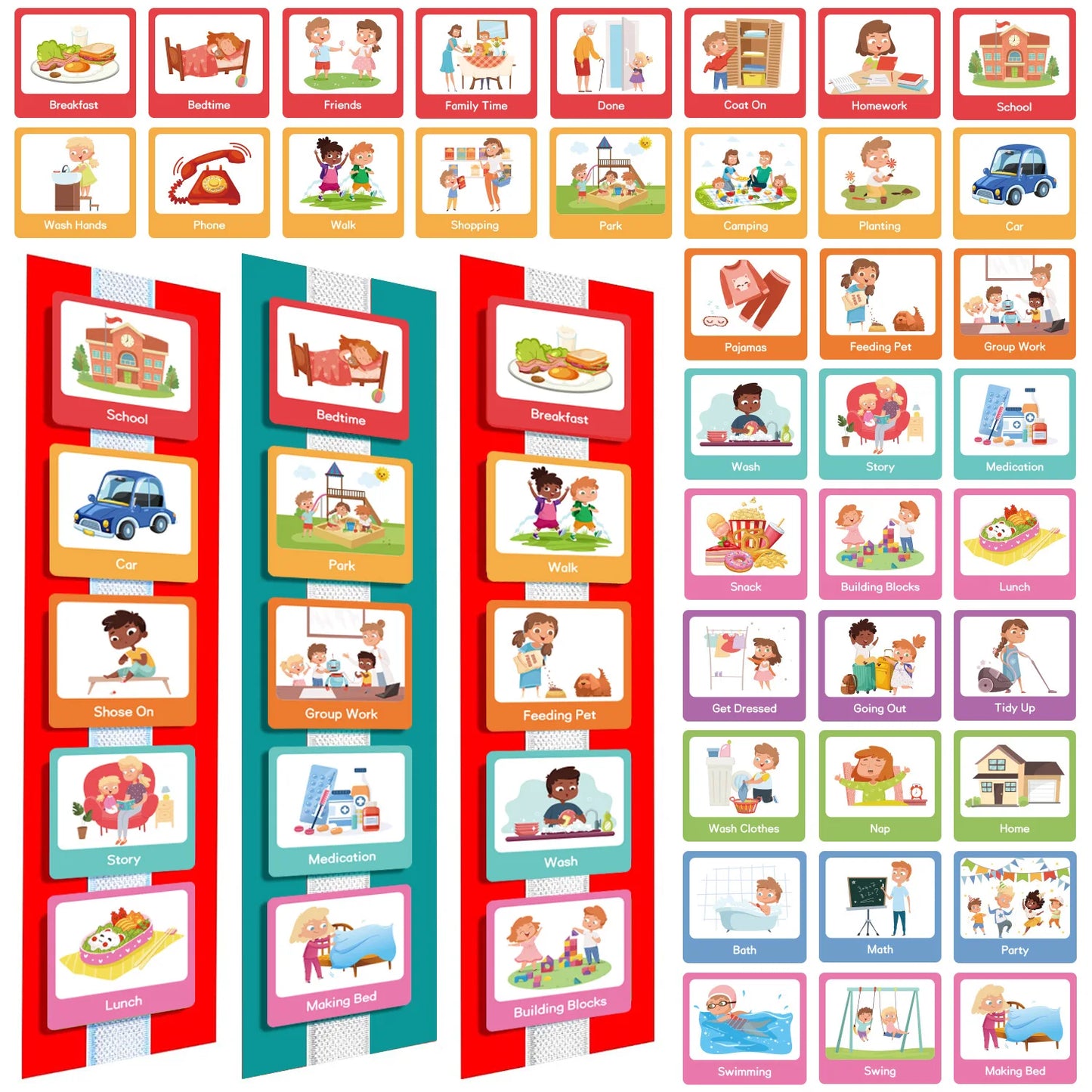 Visual Schedule for Kids Chore Chart,Calendar Chart Autism Learning Materials Kids Visual Behavioral Montessori Educational Toys Peaceful Pleasures Health and Wellness Base model 6opcs