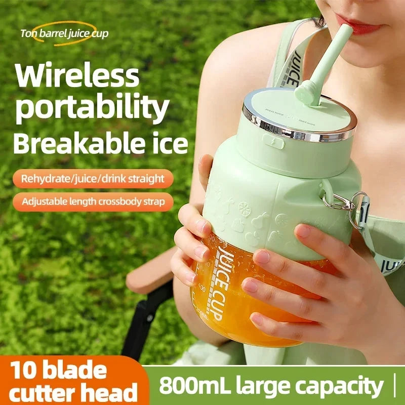 Wireless Portable Juicing Bucket Electric 800ml Sports Cup Fresh Fruit Juicer With Large Capacity and 10 Stainless Steel Blades Peaceful Pleasures Health and Wellness