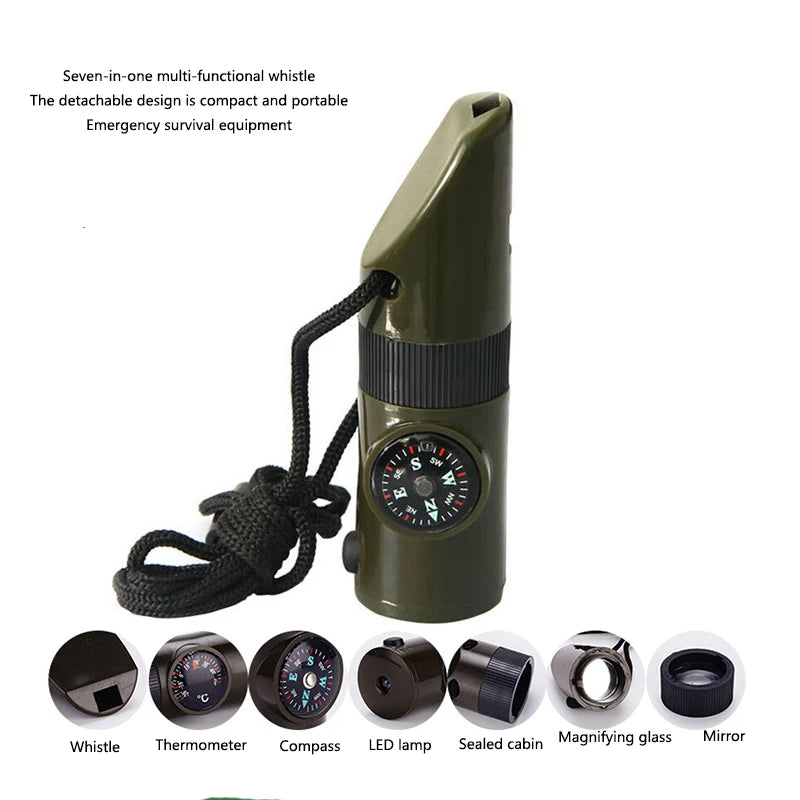 7-in-1 Survival Whistle with Compass | Outdoor Emergency Tool