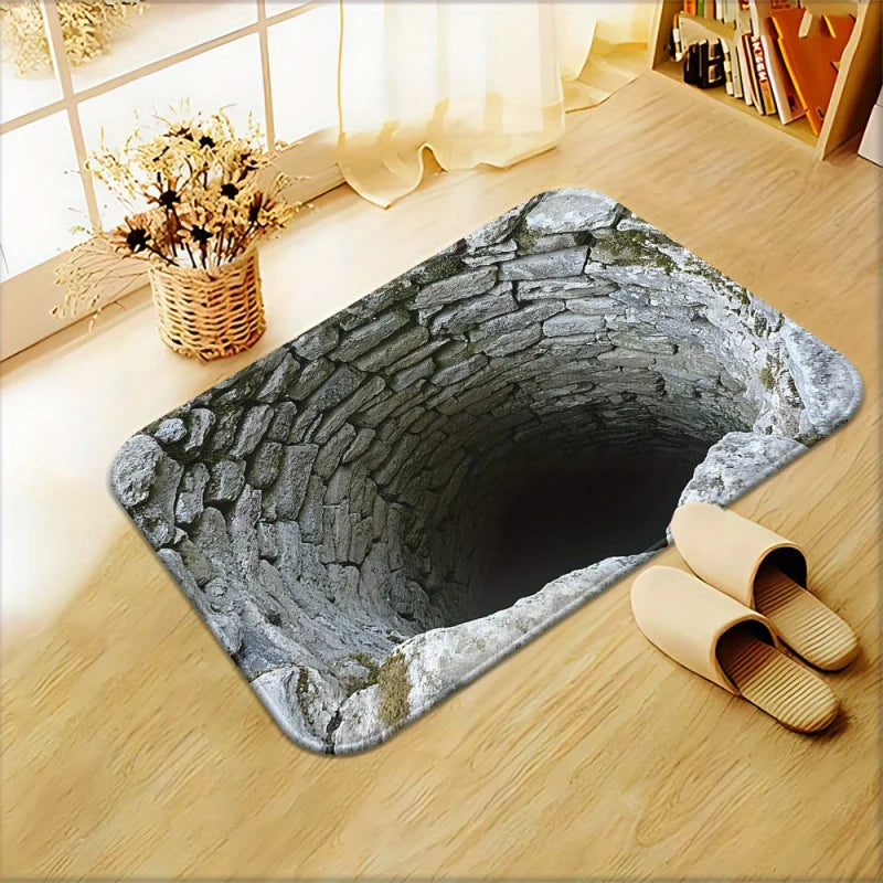 1pc optical illusion endless abyss pattern HD printed non-slip door mat, microfiber absorbent machine washable polyester mat Peaceful Pleasures Health and Wellness