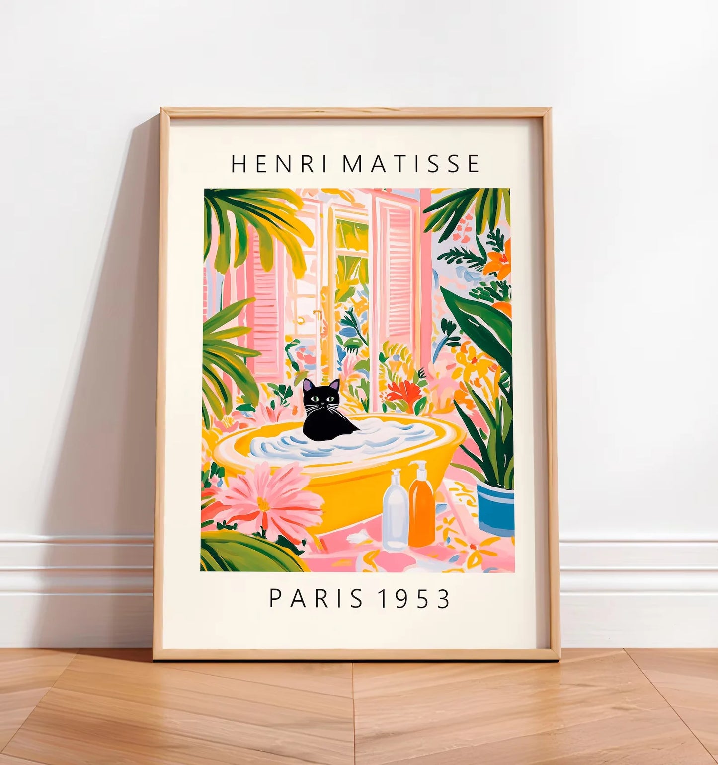 Black cat on toilet, Bathroom wall art, Matisse poster, Funny bathroom decor, Pink tropical decor Peaceful Pleasures Health and Wellness WS5262-3 40x60cm Unframed