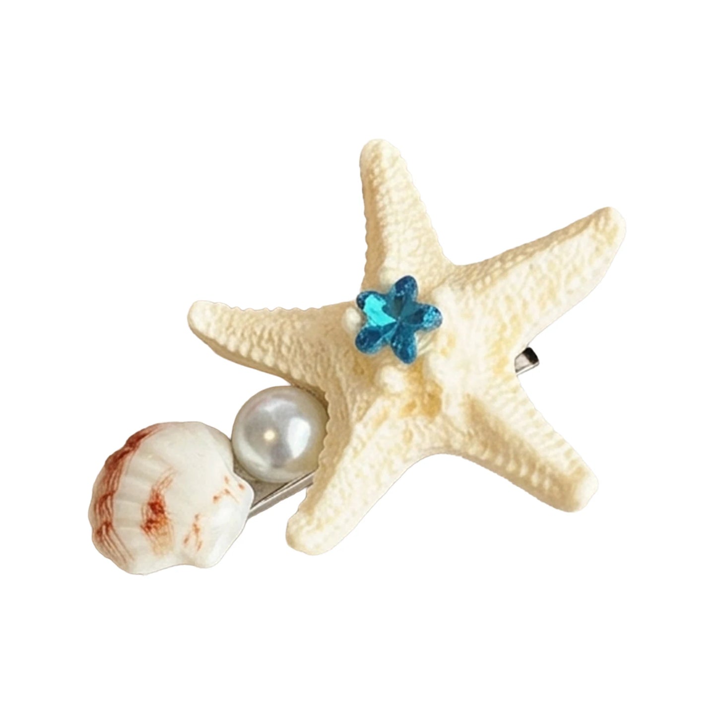 Colorful Starfish-Shell Hair Clip Resin Alloy Spring Design for Women and Teens Peaceful Pleasures Health and Wellness Beige