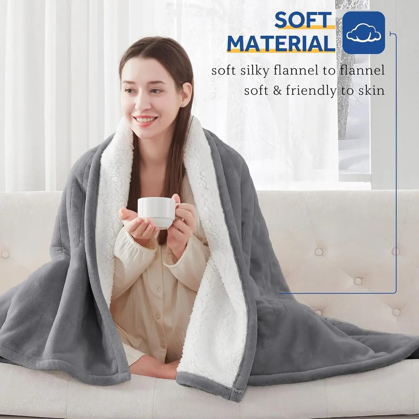 Queen Size Electric Heated Blanket – Flannel & Sherpa, 10 Heat Settings Electric Blankets Peaceful Pleasures Health and Wellness
