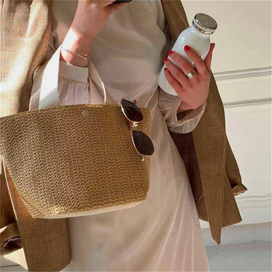 Elegant Straw Woven Handbag for Women Summer Beach Tote Retro Shoulder Bag Holiday Casual Top Handle Fashion Purse Peaceful Pleasures Health and Wellness