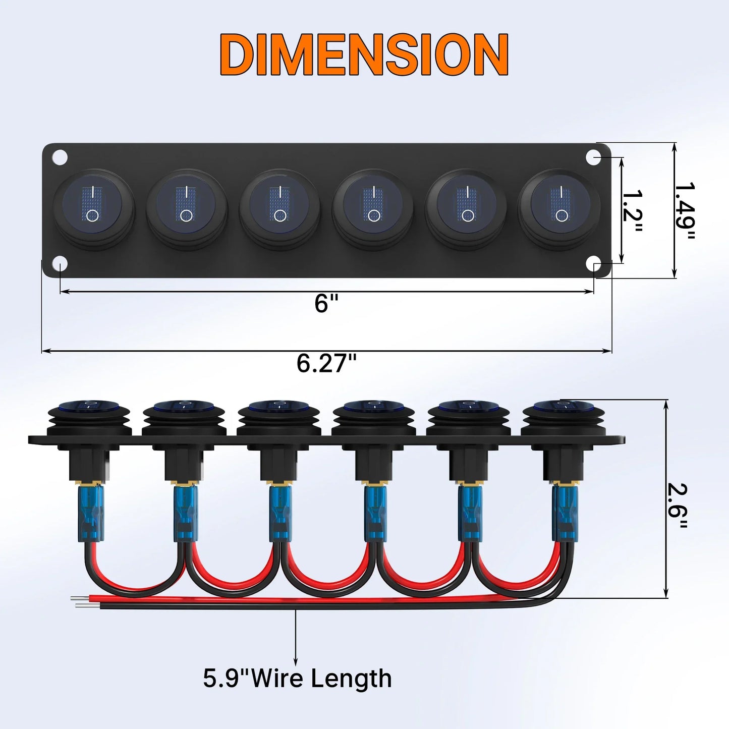 6 Gang Switch Panel 12V 20A Waterproof Round Rocker Switch Panel Blue LED Lighted 12 Volt Marine Toggle Switch Panel for Car Peaceful Pleasures Health and Wellness