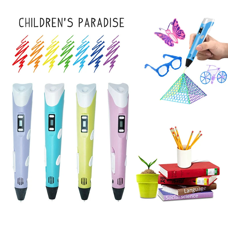 3D Pen 3D DIY Drawing Pen With LCD Screen Compatible PLA Filament Toys Safe 3D Pen for Children Kids Christmas Birthday Gift Peaceful Pleasures Health and Wellness