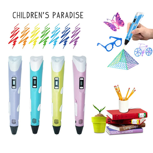 3D Pen 3D DIY Drawing Pen With LCD Screen Compatible PLA Filament Toys Safe 3D Pen for Children Kids Christmas Birthday Gift Peaceful Pleasures Health and Wellness