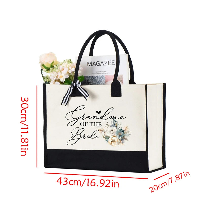 Grandma of the Bride Canvas Tote Bag | Blue Floral Wedding Gift