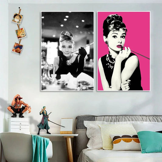 Scandinavian Classic Vintage Wall Art Audrey Hepburn Breakfast at Tiffanys HD Canvas Poster Print Home Bedroom Living Room Decor Peaceful Pleasures Health and Wellness