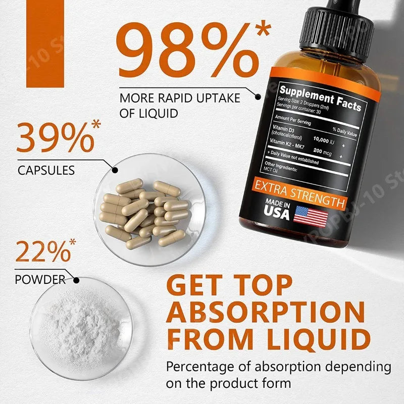 Vitamin D3 K2 Drops 5000 IU + 200mcg MK-7 | MCT Oil | 60ml