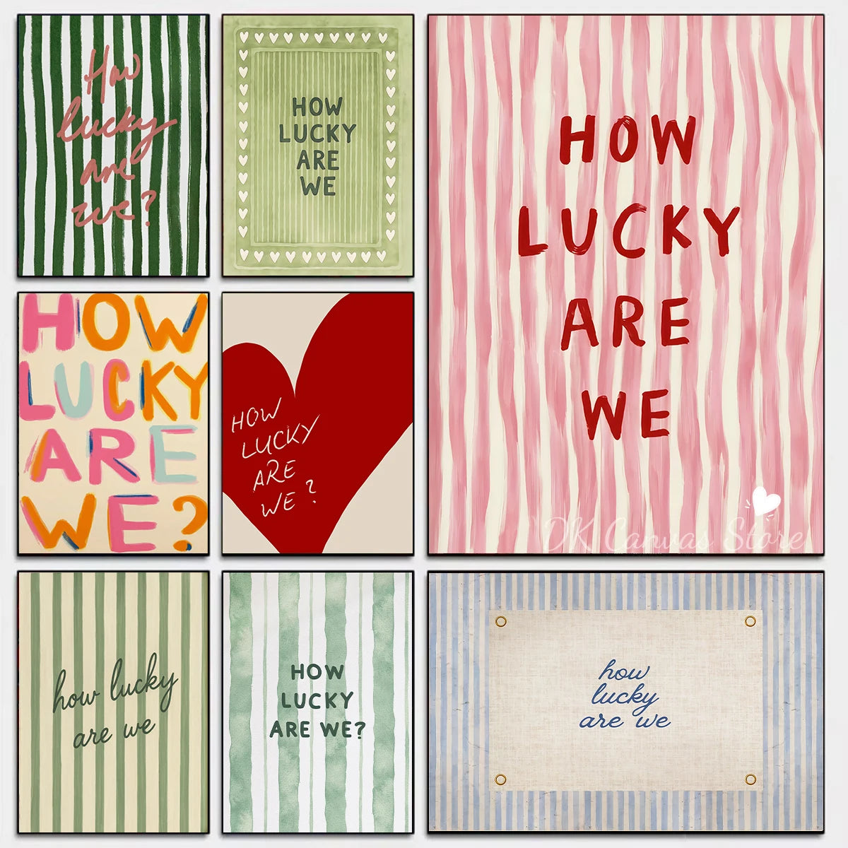 "How Lucky Are We" Quote Canvas Print Poster Modern Heart Stripe Art Prints Bedroom Living Room Wall Art Home Decor Poster Peaceful Pleasures Health and Wellness