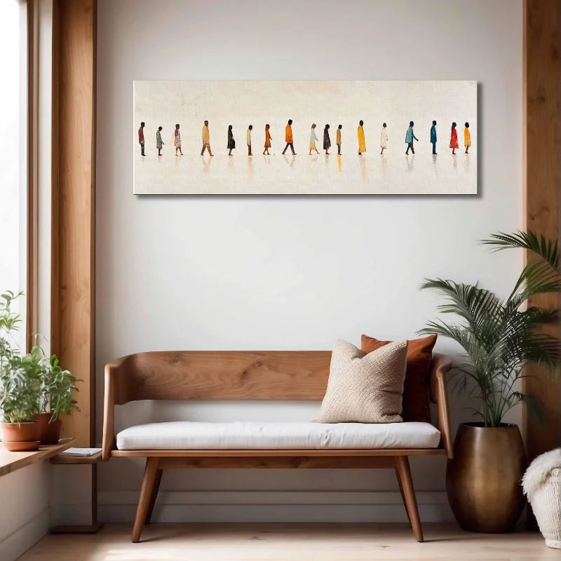 Abstract People Walking Wall Art Unframed Canvas Poster - Modern Figurative Wall Decor - Contemporary Human Movement Painting Peaceful Pleasures Health and Wellness