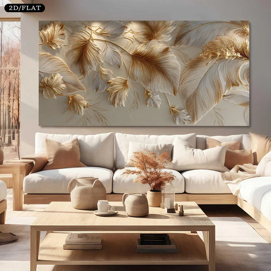 Golden Feathers Canvas Print | Abstract Modern Wall Art Decor Canvas Wall Art Peaceful Pleasures Health and Wellness 60x120cm No Frame ZLH10425