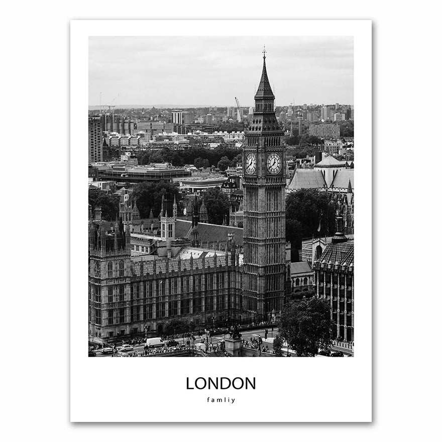 Modern New York London Paris City Wall art Landscape Posters and Prints Black And White Pictures for Living Room Home Decor Peaceful Pleasures Health and Wellness 0457-06 35x45cm