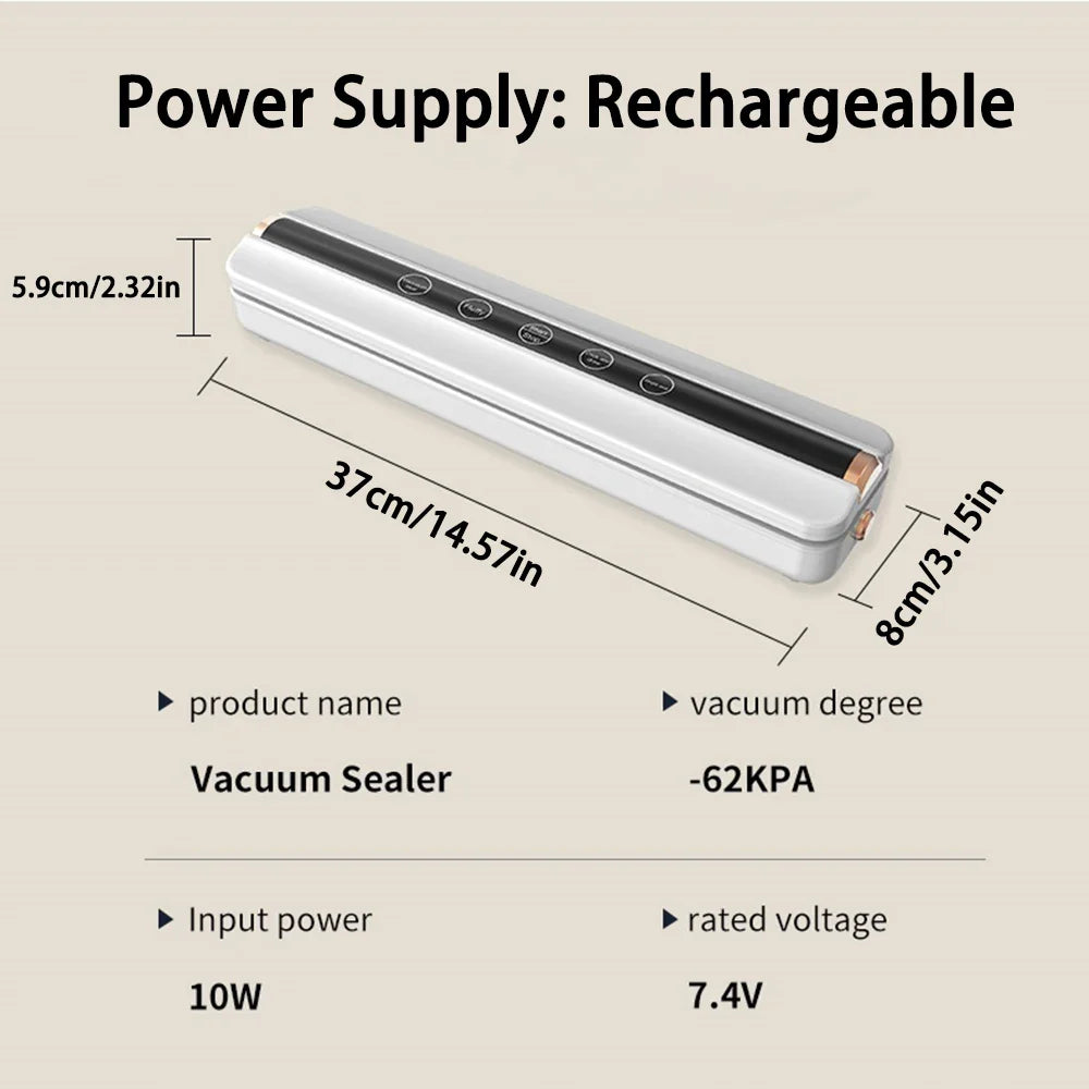 Wireless USB Vacuum Sealer 62KPa 1500mAh – Auto Food Sealer