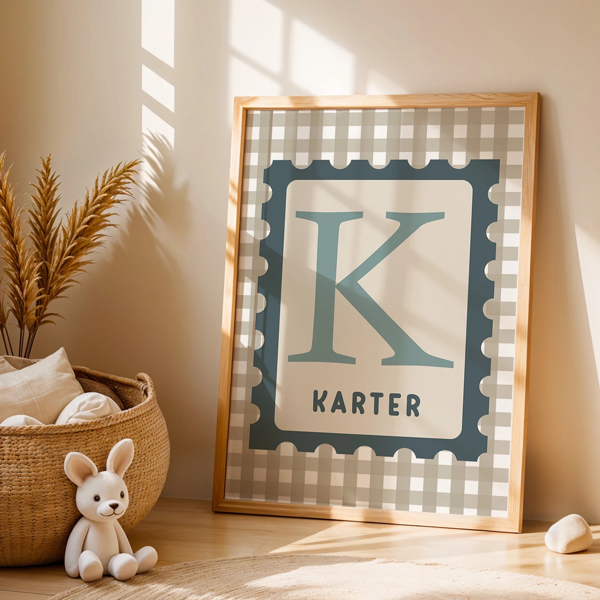 1pc Personalized Cartoon Plaid Name Wall Art Print Picture Canvas Poster Painting Living Room Children's Room Home Decor Peaceful Pleasures Health and Wellness