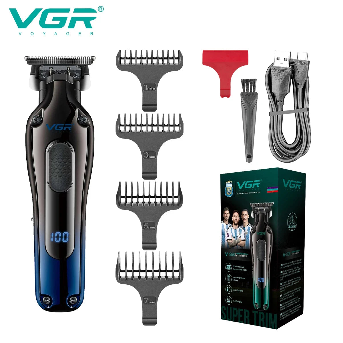 VGR 998 New Design Men's Cordless Rechargeable Professional Hair Clipper Gradient Color Precision Carving Electric Push Clipper Peaceful Pleasures Health and Wellness V-998blue