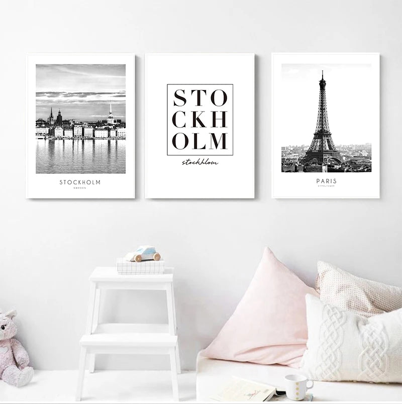 Modern New York London Paris City Wall art Landscape Posters and Prints Black And White Pictures for Living Room Home Decor Peaceful Pleasures Health and Wellness