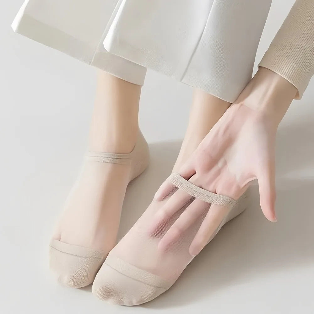 Women's Ultra-Thin No-Show Socks – 6 Pairs, Non-Slip Low-Cut