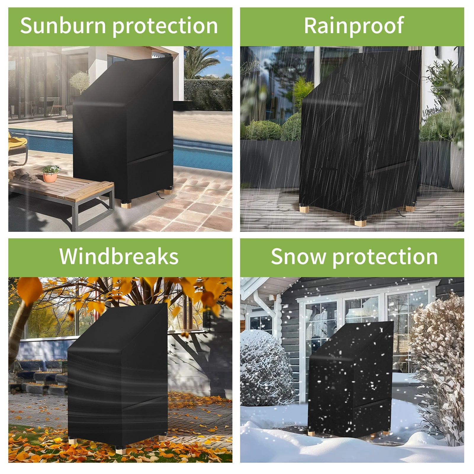 Stacked Chair Cover Waterproof Patio Bench Cover Outdoor Garden Furniture Protector Sofa Seat Rain Snow Dust Proof Covers Black Peaceful Pleasures Health and Wellness