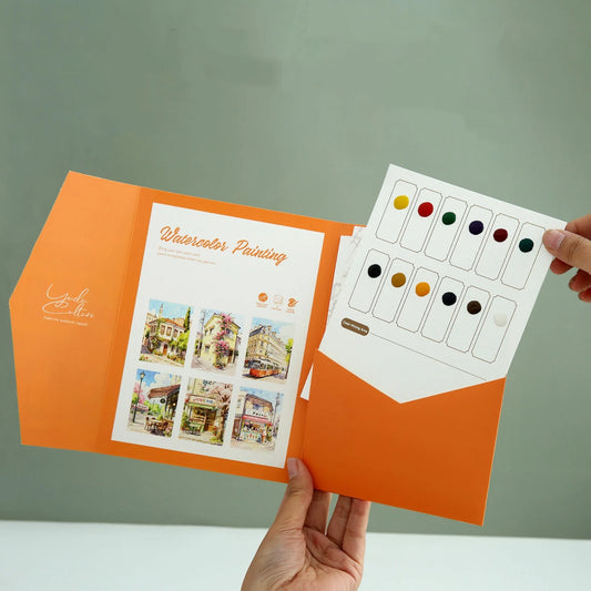 Foldable Watercolor Coloring Book 12 Paints DIY Stress Relief Art Pad Peaceful Pleasures Health and Wellness