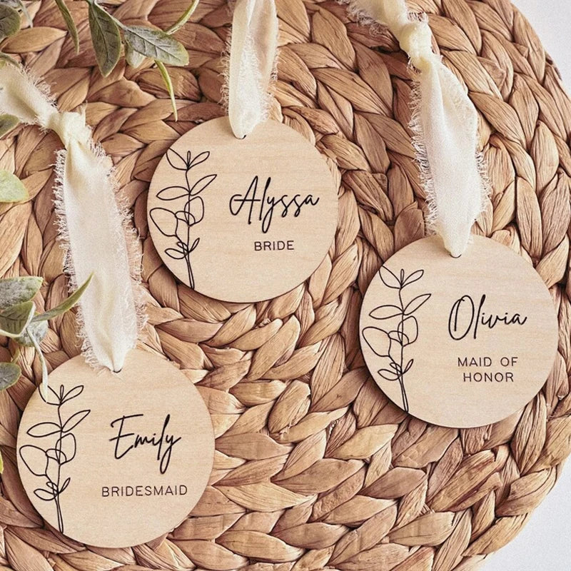 Personalized Wooden Bride & Bridesmaid Dress Hanger Tags – 3 Pack Wedding Hanger Tags Peaceful Pleasures Health and Wellness