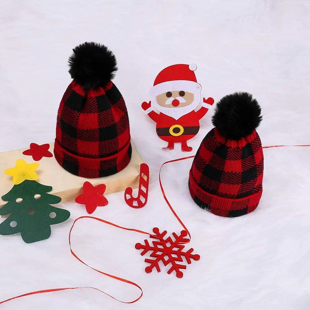 1PC Warm Knit Ear Flap Hat Winter Plaid Red Christmas Cap Lightweight Comfortable Holiday Santa Hat for Men Women Peaceful Pleasures Health and Wellness