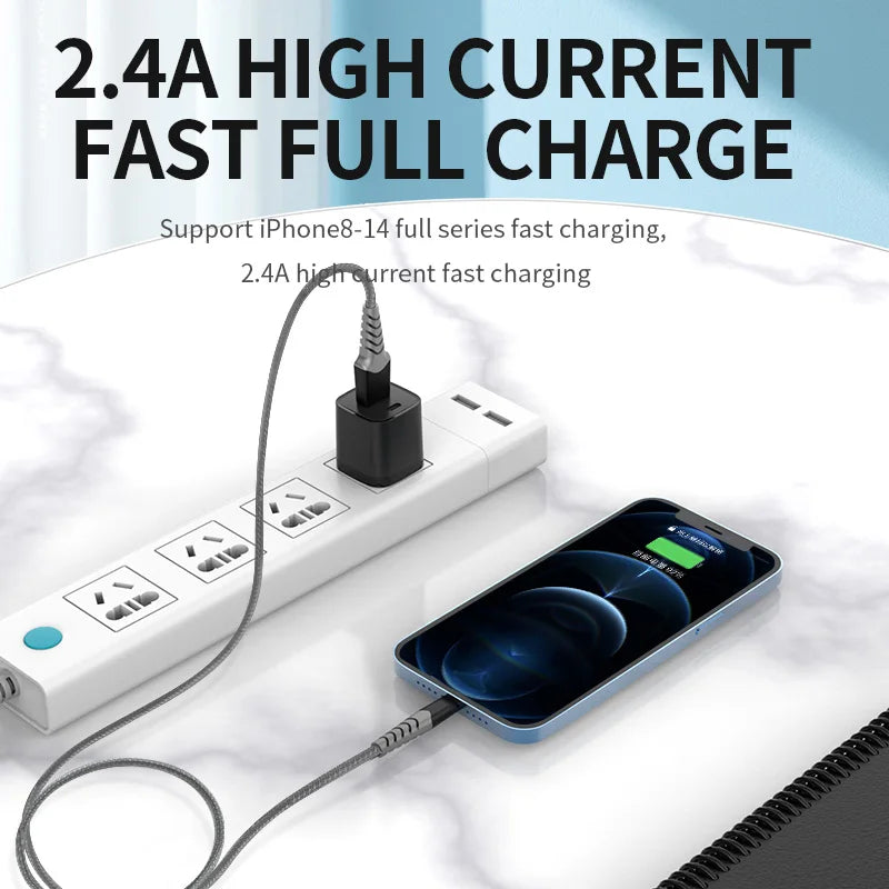 Nylon Braided USB-A to Lightning Cable 1M 2.4A Fast Charging