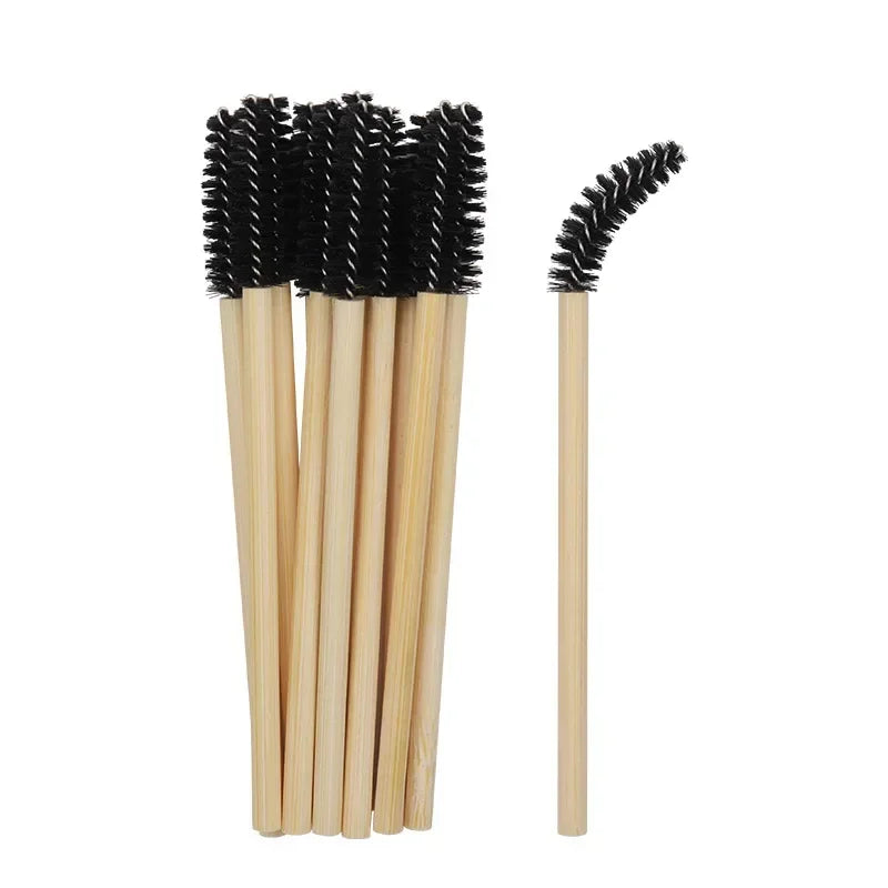 50pcs Disposable Silicone Eyelash Brushes, Eyebrow Extension Mascara Wands Applicator, Women Makeup Tools with Bamboo Handle Peaceful Pleasures Health and Wellness