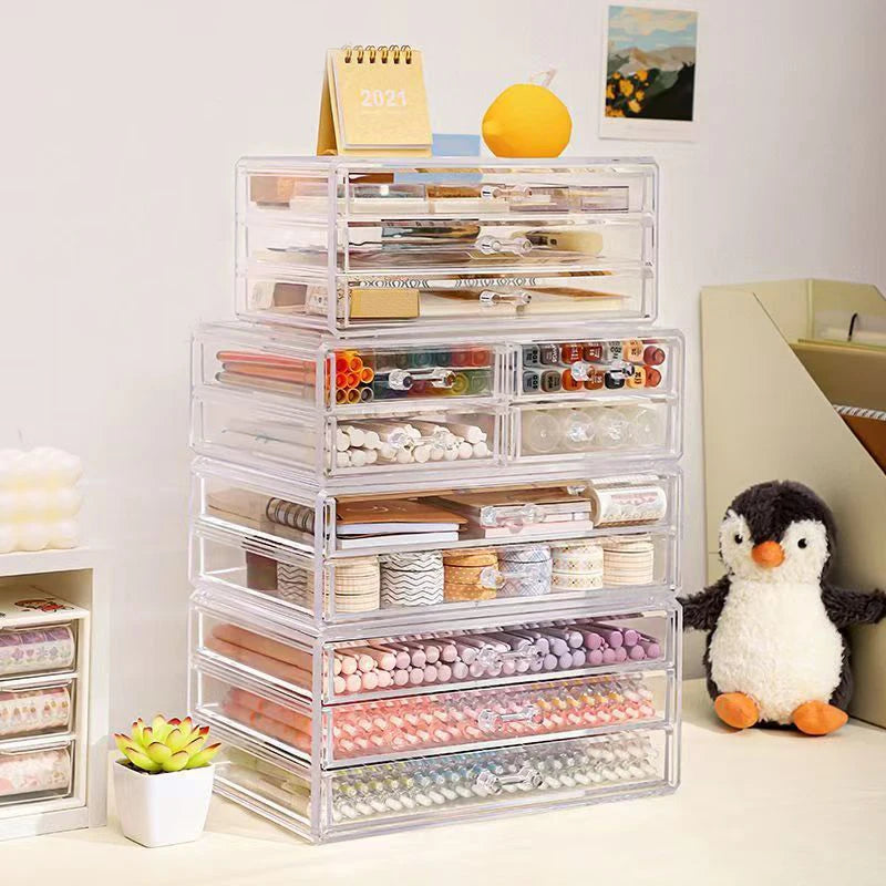 Clear Stackable Desk Organizer with Drawers – Makeup & Office Supply Storage Box Peaceful Pleasures Health and Wellness