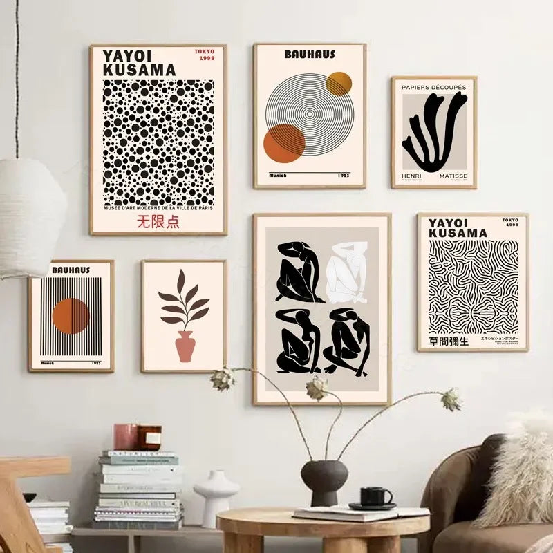 Boho Bauhaus Matisse Canvas Yayoi Kusama Minimalist Wall Art Print Canvas Painting Posters for Living Room Modern Home Decor Peaceful Pleasures Health and Wellness