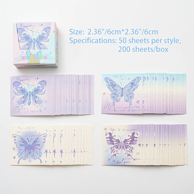 Hand Drawn Butterfly Sticky Notes Pink Origami Handmade Non-sticky