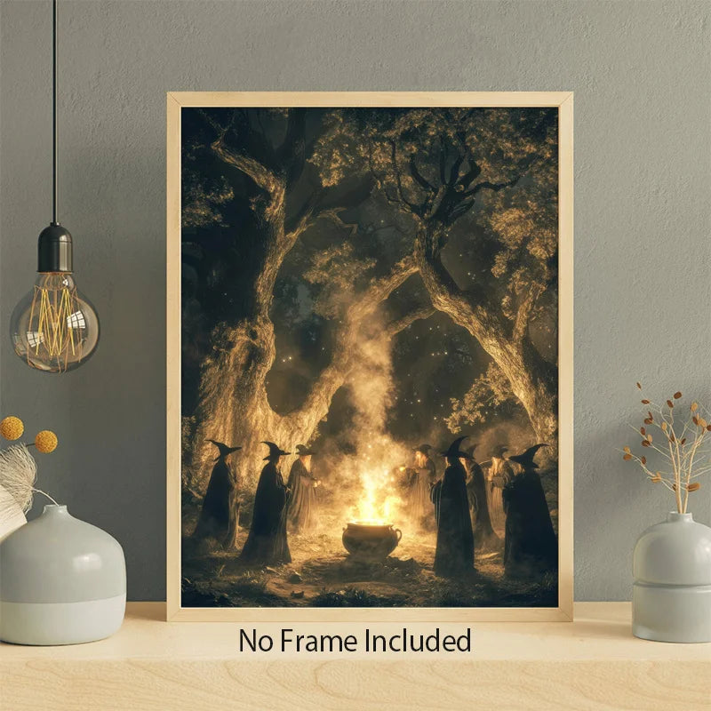 Vintage Gothic Witch Wall Art Print | Dark Academia Halloween Decor Canvas Wall Art Print Peaceful Pleasures Health and Wellness