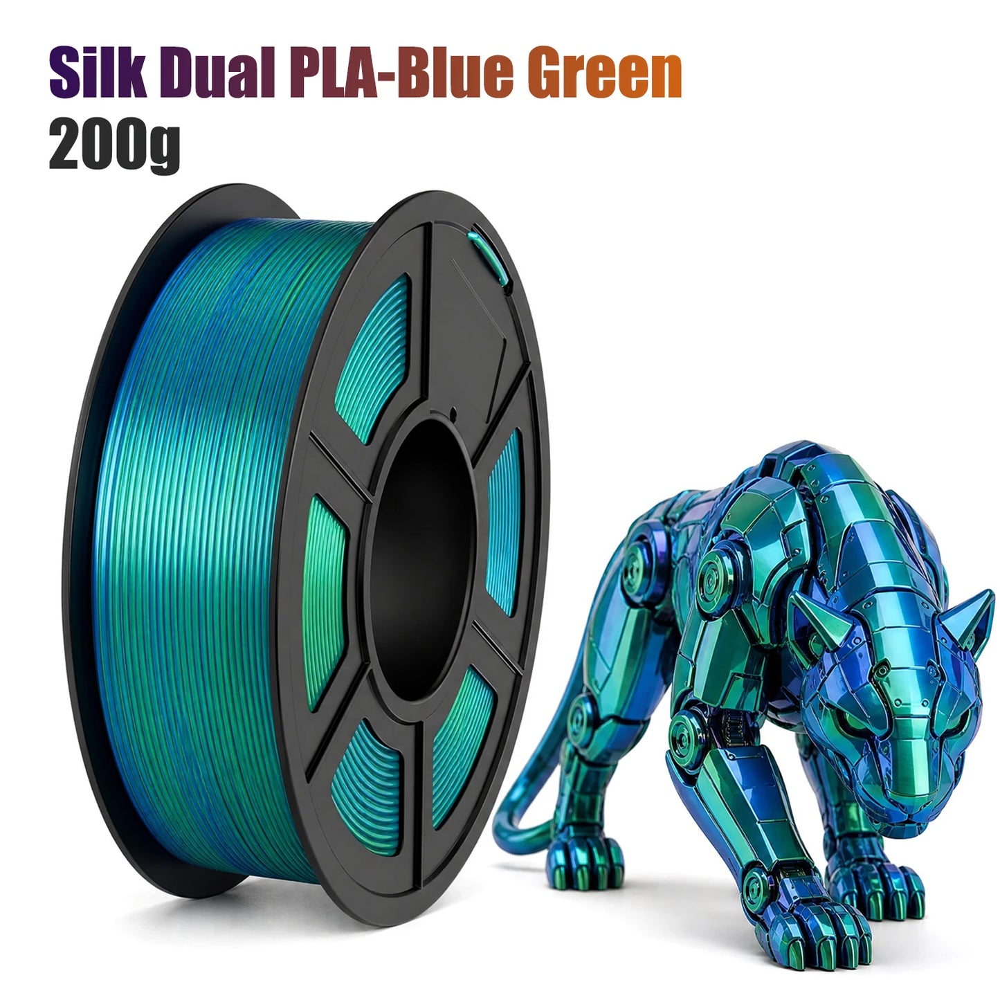 Dual Color Silk PLA Filament 1.75mm Silver Blue 250g | FDM