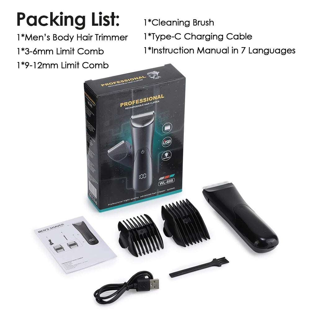 Ceramic LED Display Electric Shaver for Men Rechargeable Body Hair Groomer Underarm Leg Chest Hair Trimmer Women Epilator 500mAh Peaceful Pleasures Health and Wellness WL-688