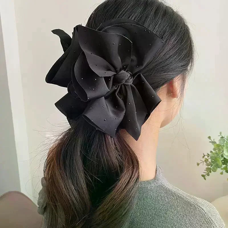 Black Large Bow Hair Claw Clip – Elegant Shark Clip for Women