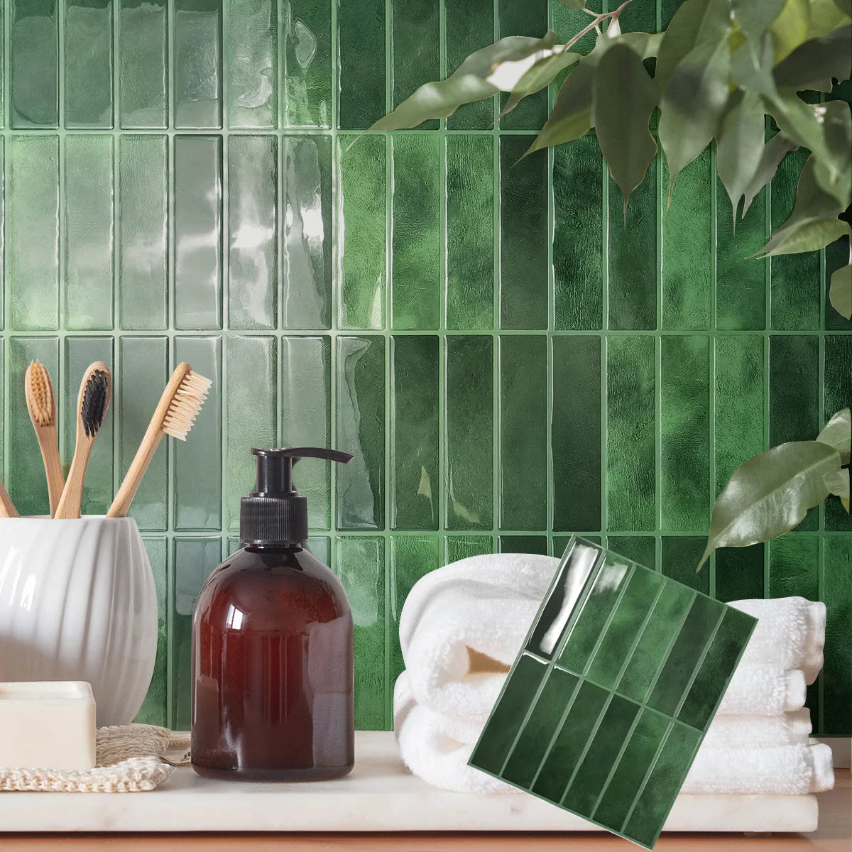 Mosaic kitchen oil-proof and high-temperature resistant 3D self-adhesive wall stickers, waterproof tile decoration for bathrooms Peaceful Pleasures Health and Wellness
