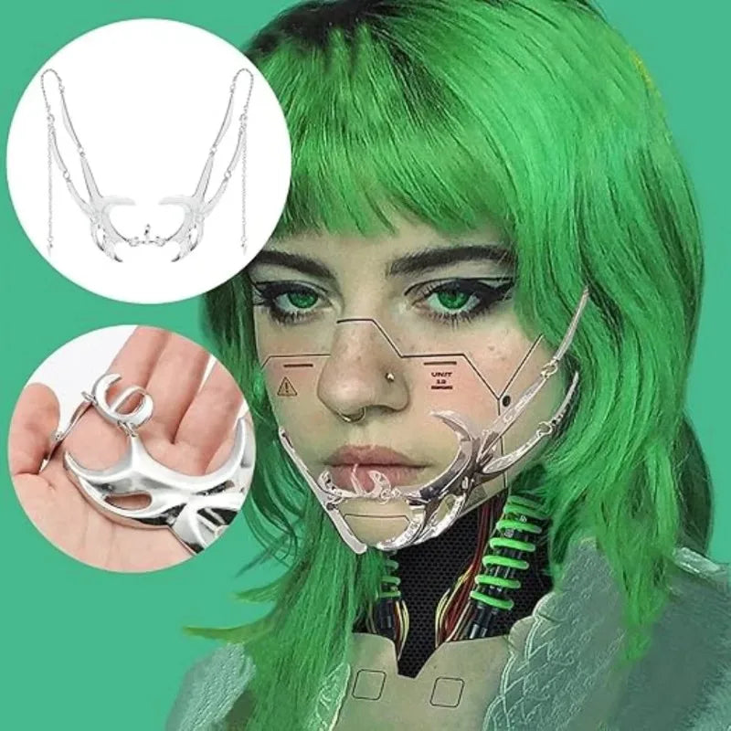 Metal Alien Face Mask Ear Cuff Lip Ring Punk Jewelry Unisex