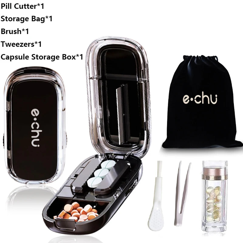 Sharp Pill Cutter Half Storage Compartment Box Splitter Divide Medicine Organizer Drug Slicer Medicine Tablet Storage Container Peaceful Pleasures Health and Wellness 5Pcs Black Halve