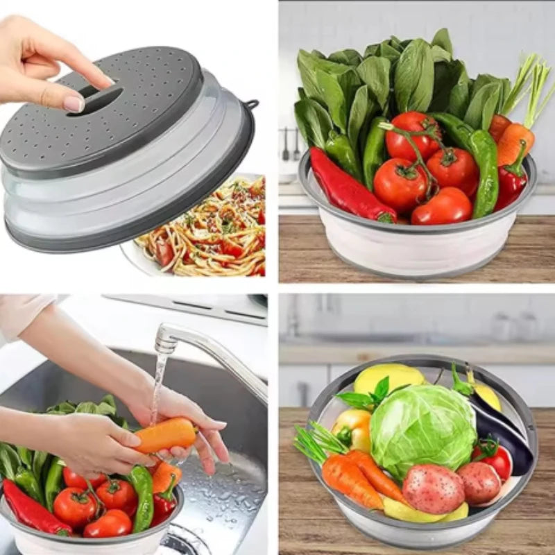 Microwave Splatter Cover 10.5inch Collapsible WithHandle Multi Functional MicrowavePlate Cover BPA Free Dishwasher-Safe Peaceful Pleasures Health and Wellness