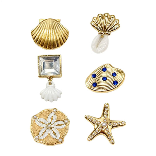 Metal Seashell Shoe Charms for Sandals & Clogs | Set of 6 Shoe Charms Peaceful Pleasures Health and Wellness
