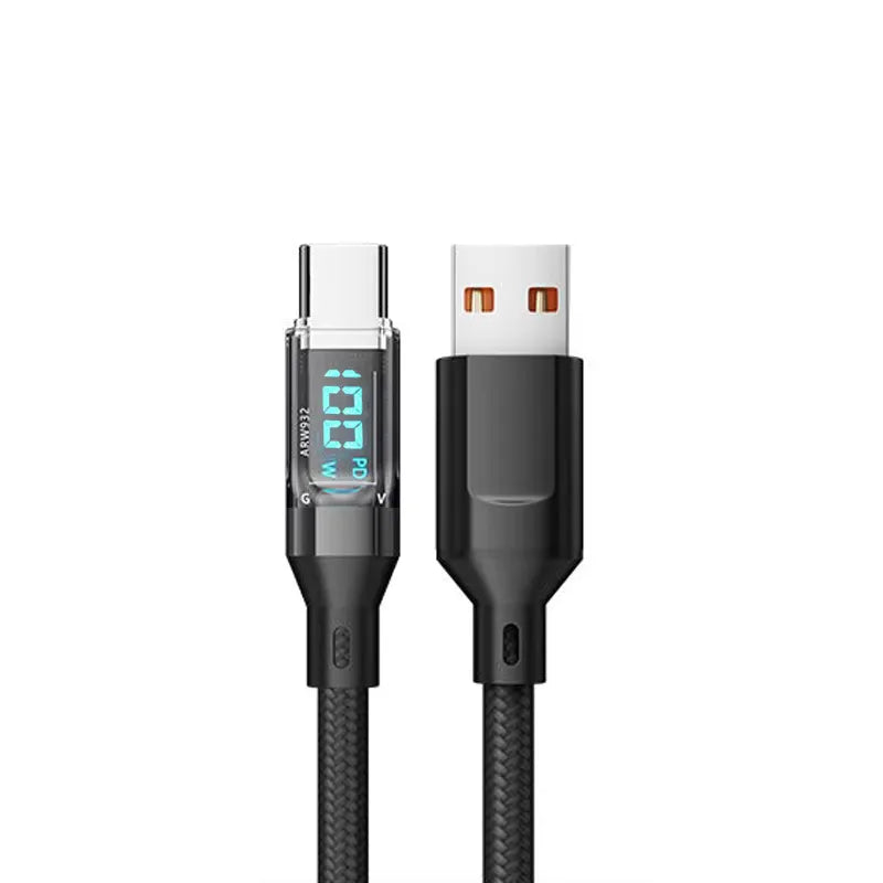120W USB-C Fast Charging Cable with LCD Display – 2m Braided