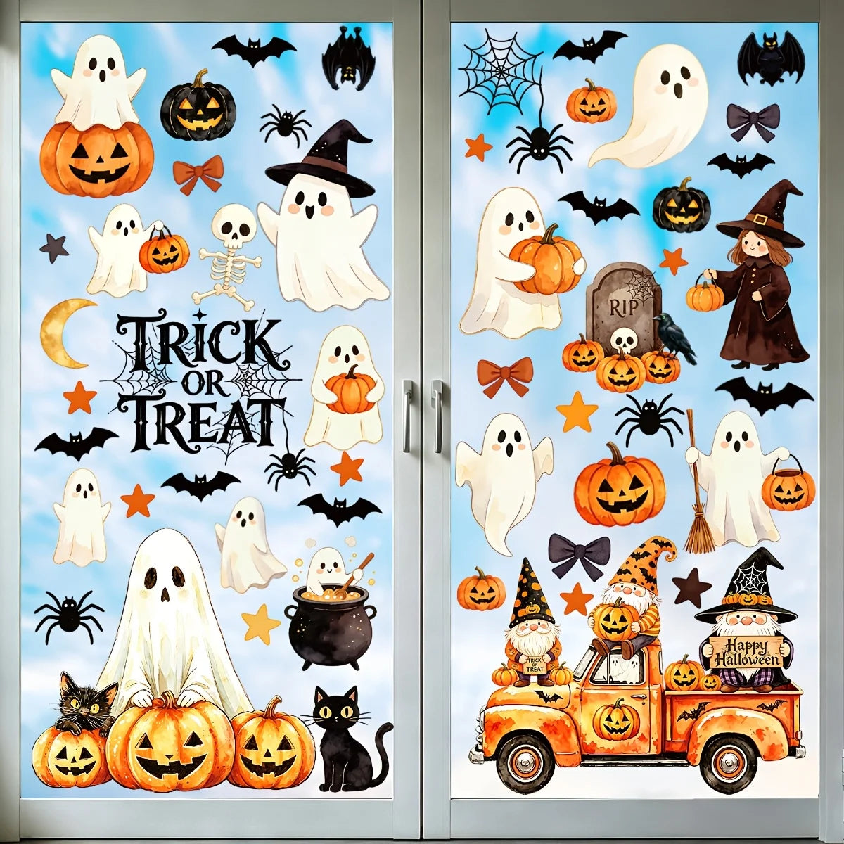 6 Sheets 56 Unique Designs Halloween Static Window Clings Watercolor