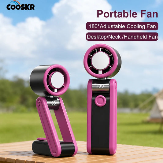 Portable Fan 180°Adjustable Desktop Cooling Fan LED Display Rechargeable for Outdoor Travel Handheld Mini Fan Hanging Neck Fan Peaceful Pleasures Health and Wellness