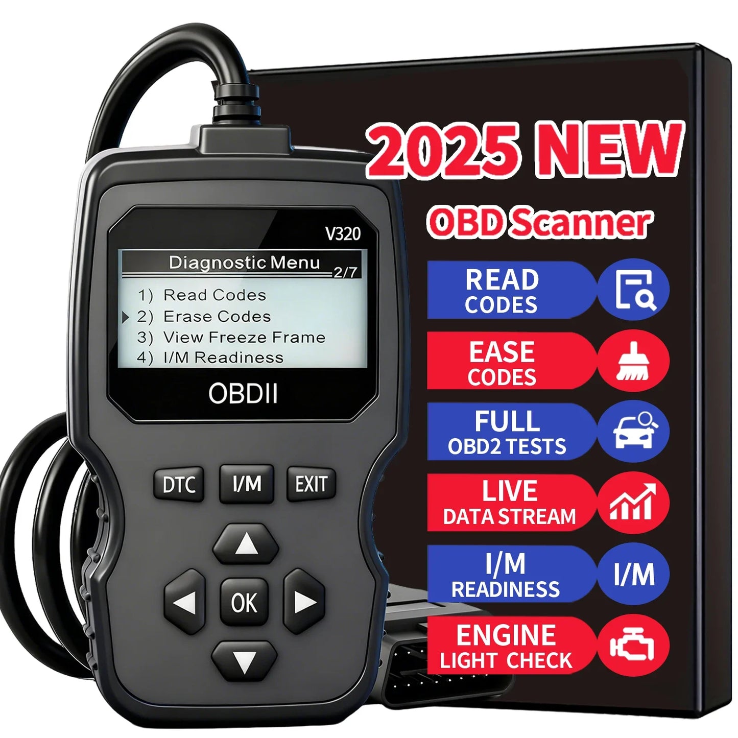 2025 New Model Obd2 Scanner — Handheld Car Diagnostic Tool That Supports Code Reading/Erasure, Real-Time Data Stream, Engine Fault Light, Battery Testing, Etc Red and Black Design, Suitable for Vehicle Diagnostics, Vehicle Peaceful Pleasures Health and Wellness Grey