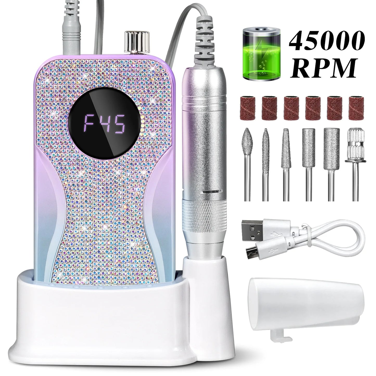 45000 RPM Rechargeable Electric Nail Drill – Gel Nail Salon Tool