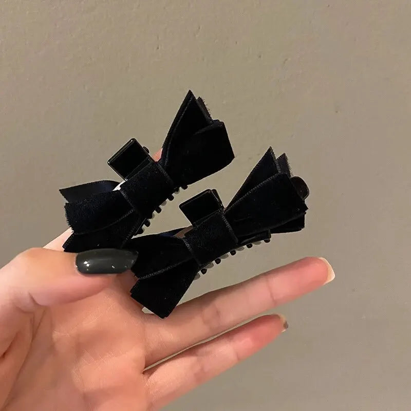 2pcs Black Bow Small Grab Clip Women's Autumn And Winter Vintage Velvet Bangle Clip Hair Clip Style Princess Hair Clip Headwear Peaceful Pleasures Health and Wellness