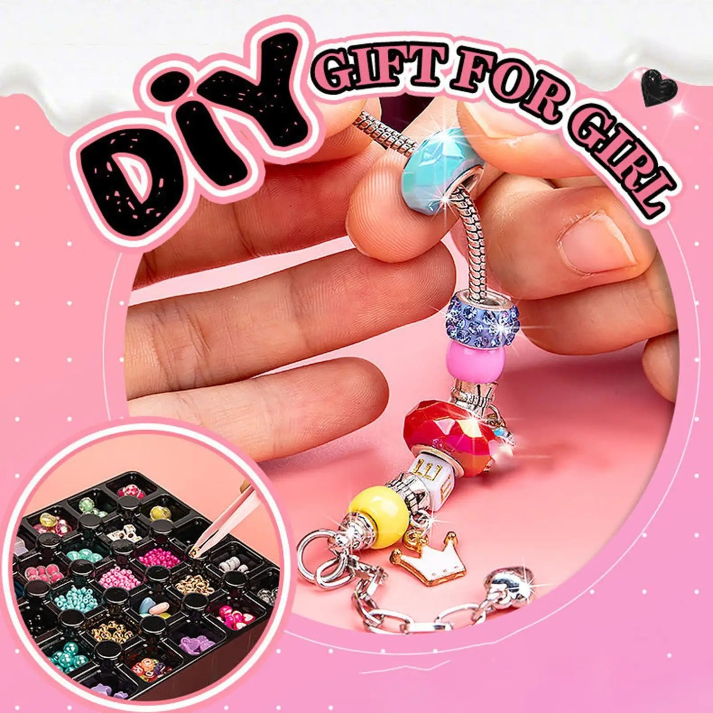 Kids Makeup Cosmetics Pretend Playing Box Jewelry Box DIY Bracelet Earrings Necklace Making Kit Christmas Girls Gift Box Peaceful Pleasures Health and Wellness