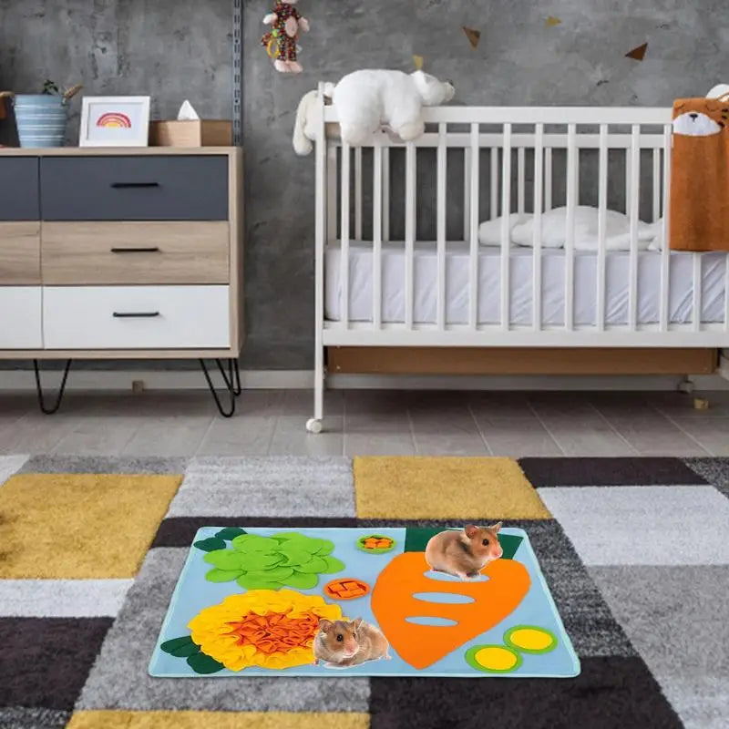 Foraging Mat For Bunnies Bunny Feeding Mat Stimulation Hay Feeder Washable Treat Dispenser Interactive Puzzle Toy For Indoor & Peaceful Pleasures Health and Wellness